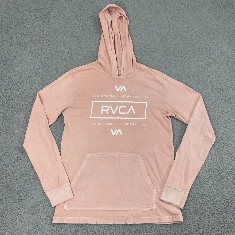RVCA Hooded Shirt Men S Pink Pigment Dyed Skater Long Sleeve